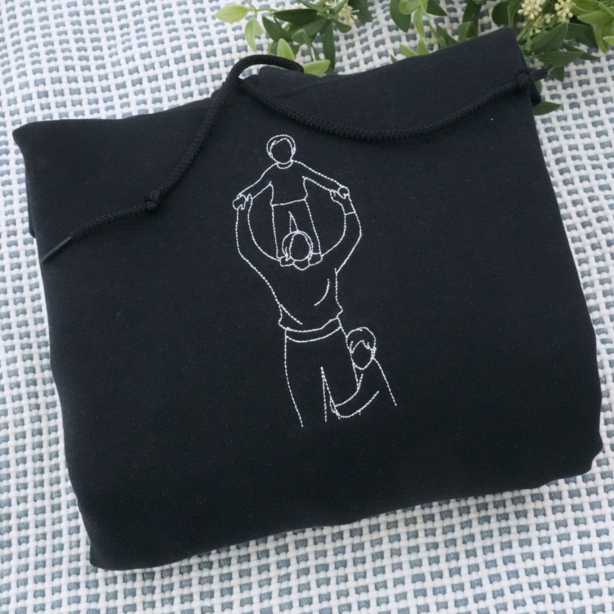 Photo Line Art Custom Embroidered Dad Hoodie - Personalized Father's Day Gift