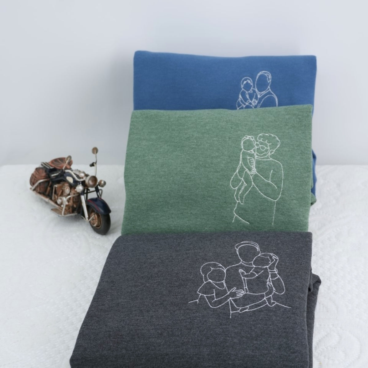 Photo Line Art Custom Embroidered Dad Hoodie - Personalized Father's Day Gift