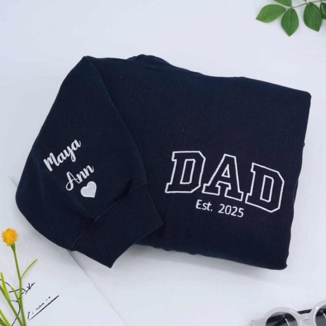 Child Name Custom Embroidered Dad Hoodie - Personalized First Father's Day Gift