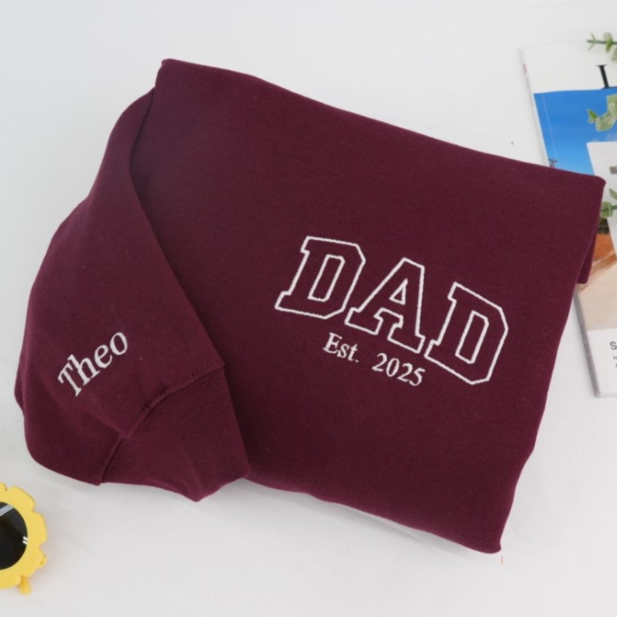 Child Name Custom Embroidered Dad Hoodie - Personalized First Father's Day Gift