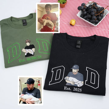 Baby Portrait Custom Embroidered Dad T-Shirt - Personalized Father's Day Gift