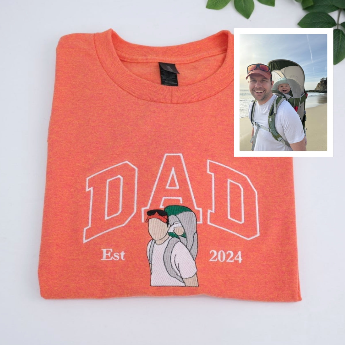 Baby Portrait Custom Embroidered Dad T-Shirt - Personalized Father's Day Gift