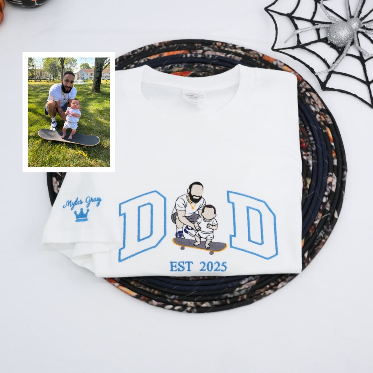 Father Son Portrait Custom Embroidered Dad T-Shirt - Personalized Father's Day Gift