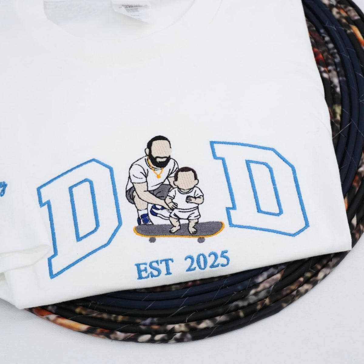 Father Son Portrait Custom Embroidered Dad T-Shirt - Personalized Father's Day Gift