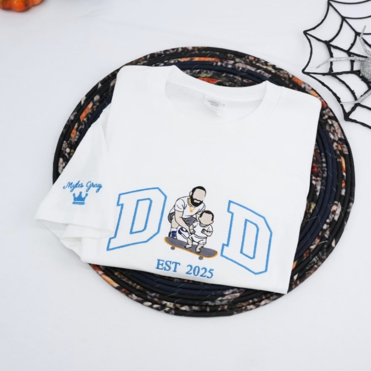 Father Son Portrait Custom Embroidered Dad T-Shirt - Personalized Father's Day Gift