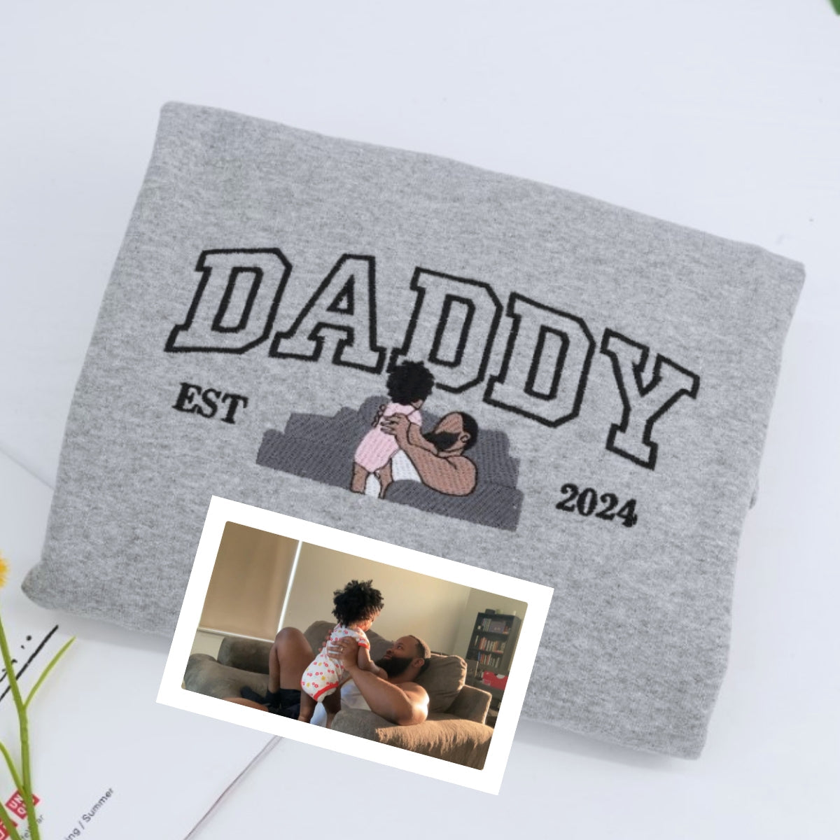 Father Child Custom Embroidered Daddy Hoodie - Personalized Daddy Gift