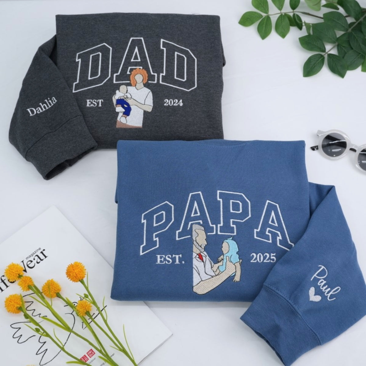 Family Kids Names Custom Embroidered Daddy Sweatshirt - Personalized Father Gift