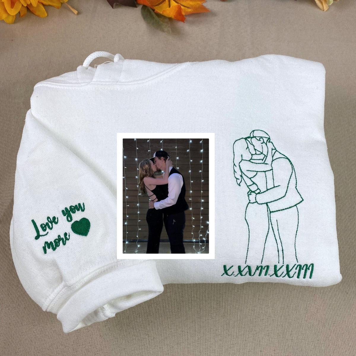Photo Roman Numeral Custom Embroidered Couple Hoodie - Personalized Anniversary Gift
