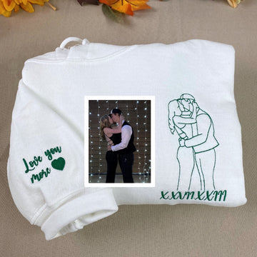 Photo Roman Numeral Custom Embroidered Couple Hoodie - Personalized Anniversary Gift