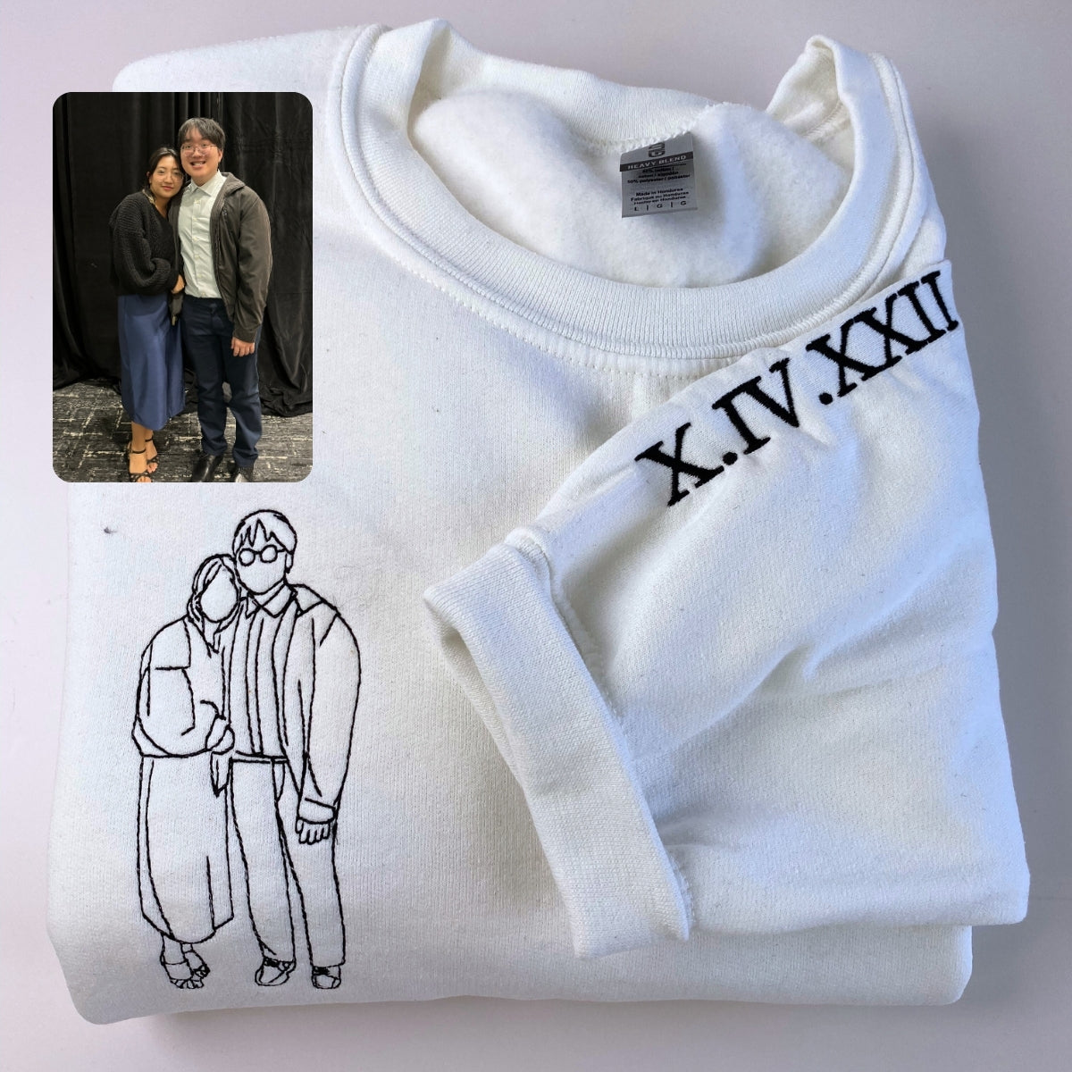 Photo Roman Numeral Custom Embroidered Couple Hoodie - Personalized Anniversary Gift