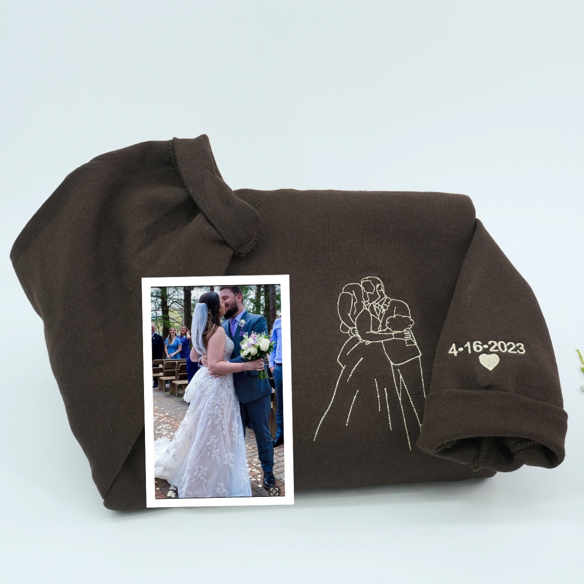Photo Roman Numeral Custom Embroidered Couple Hoodie - Personalized Anniversary Gift