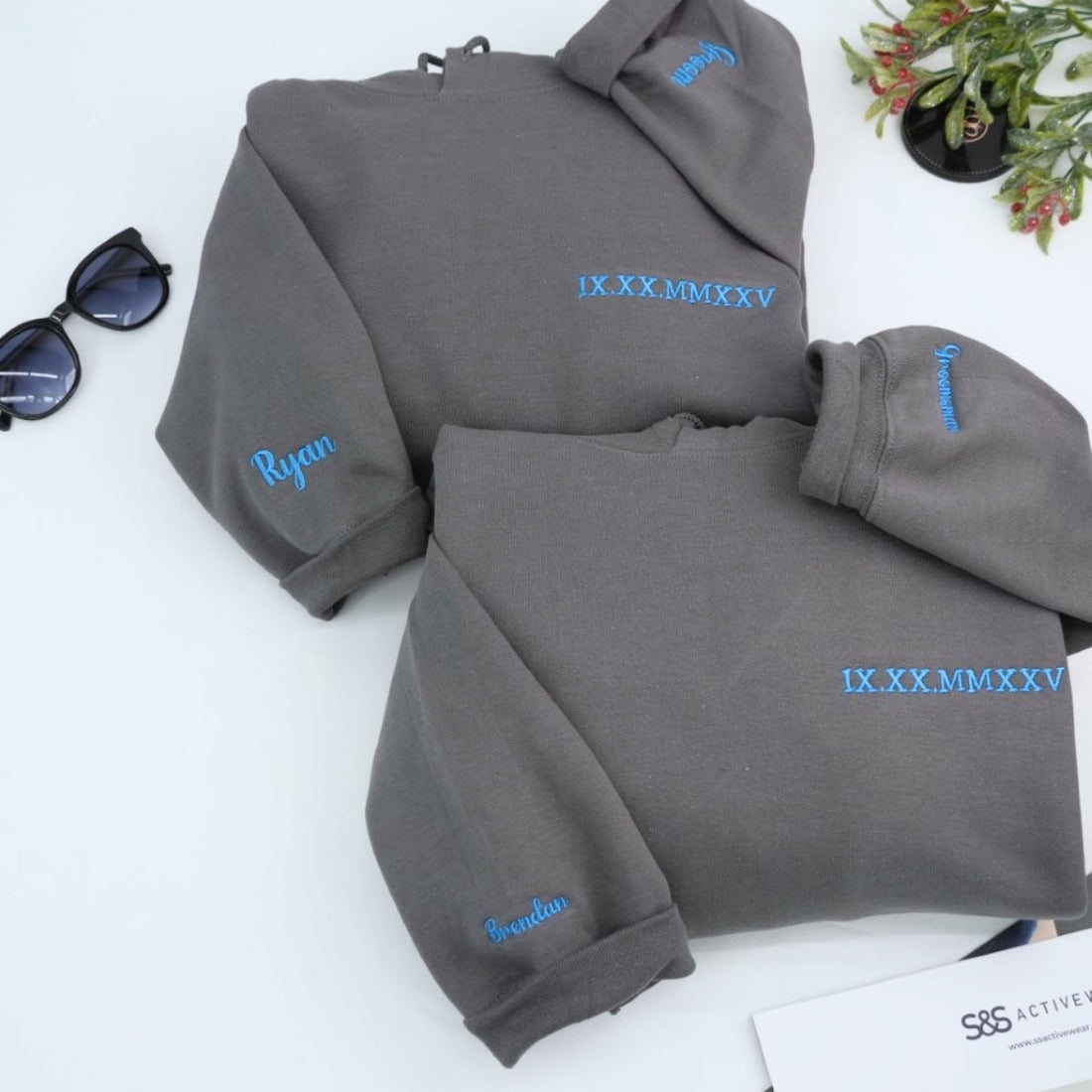 Roman Numeral Date Custom Embroidered Couple Sweatshirt - Personalized Anniversary Gift