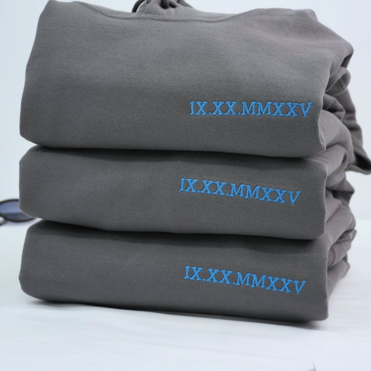 Roman Numeral Date Custom Embroidered Couple Sweatshirt - Personalized Anniversary Gift