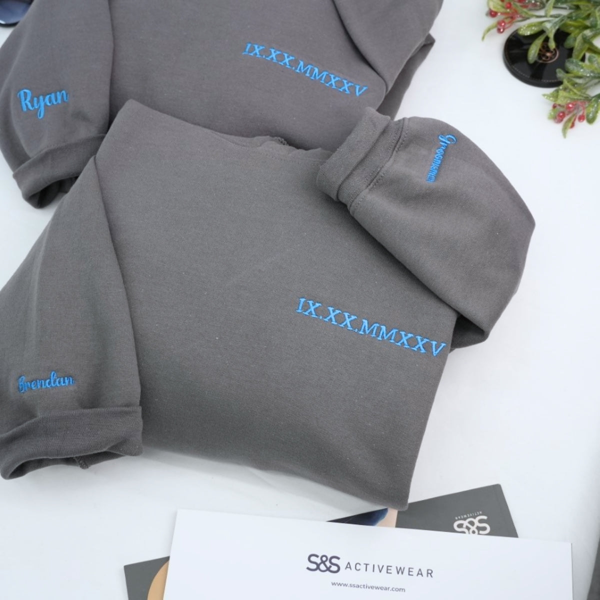 Roman Numeral Date Custom Embroidered Couple Sweatshirt - Personalized Anniversary Gift