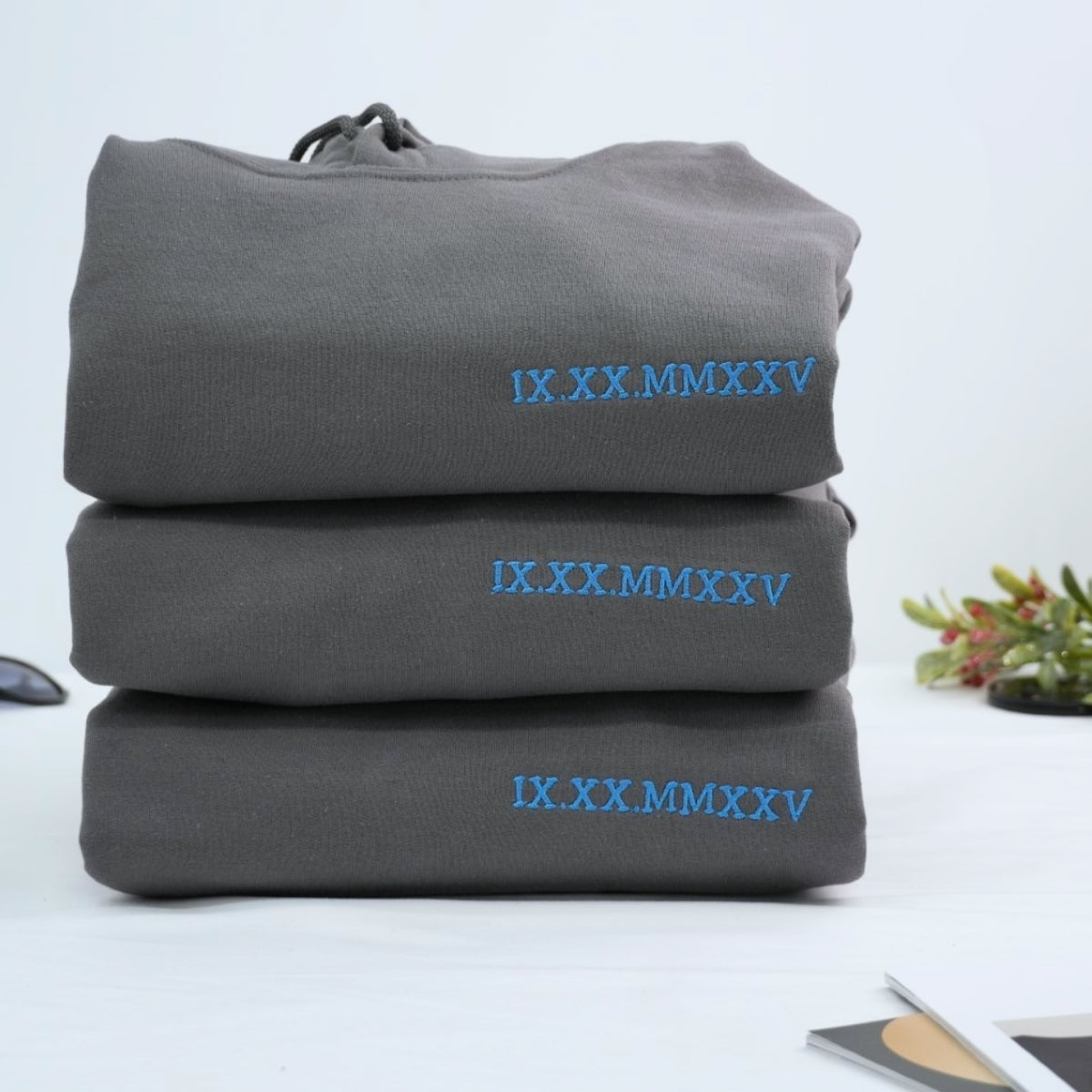 Roman Numeral Date Custom Embroidered Couple Sweatshirt - Personalized Anniversary Gift