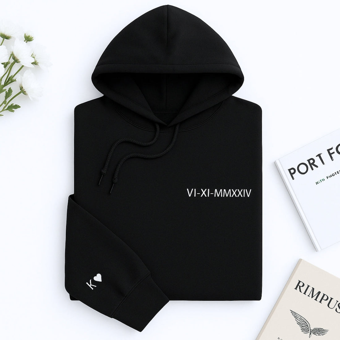 Roman Numeral Date Custom Embroidered Couple Hoodie - Personalized Anniversary Gift