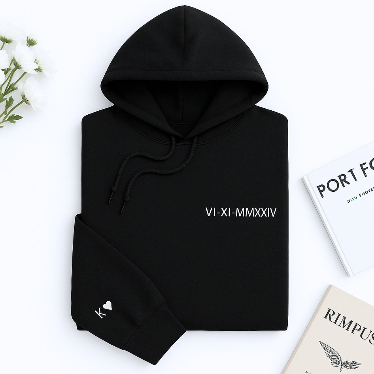 Roman Numeral Date Custom Embroidered Couple Hoodie - Personalized Anniversary Gift