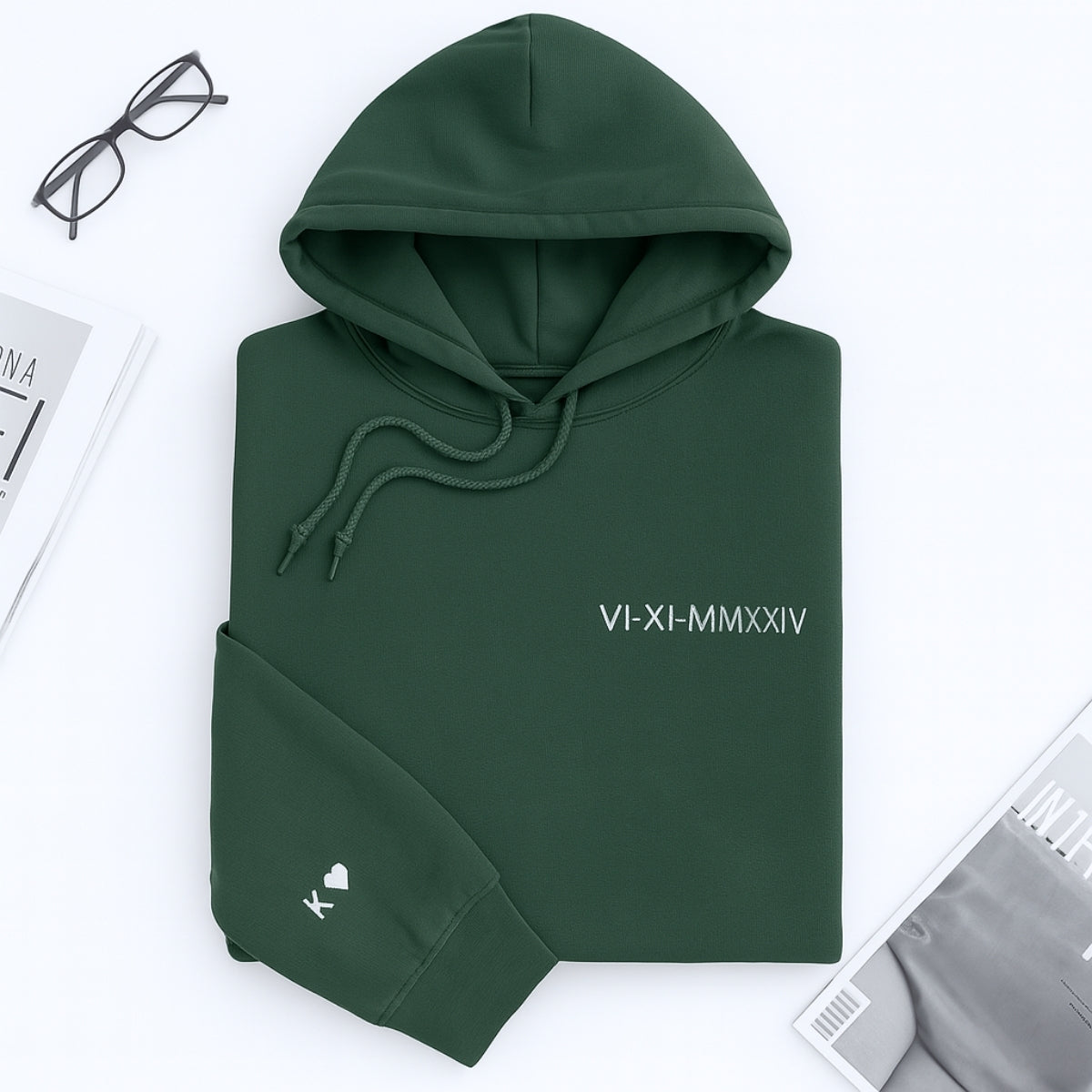 Roman Numeral Date Custom Embroidered Couple Hoodie - Personalized Anniversary Gift