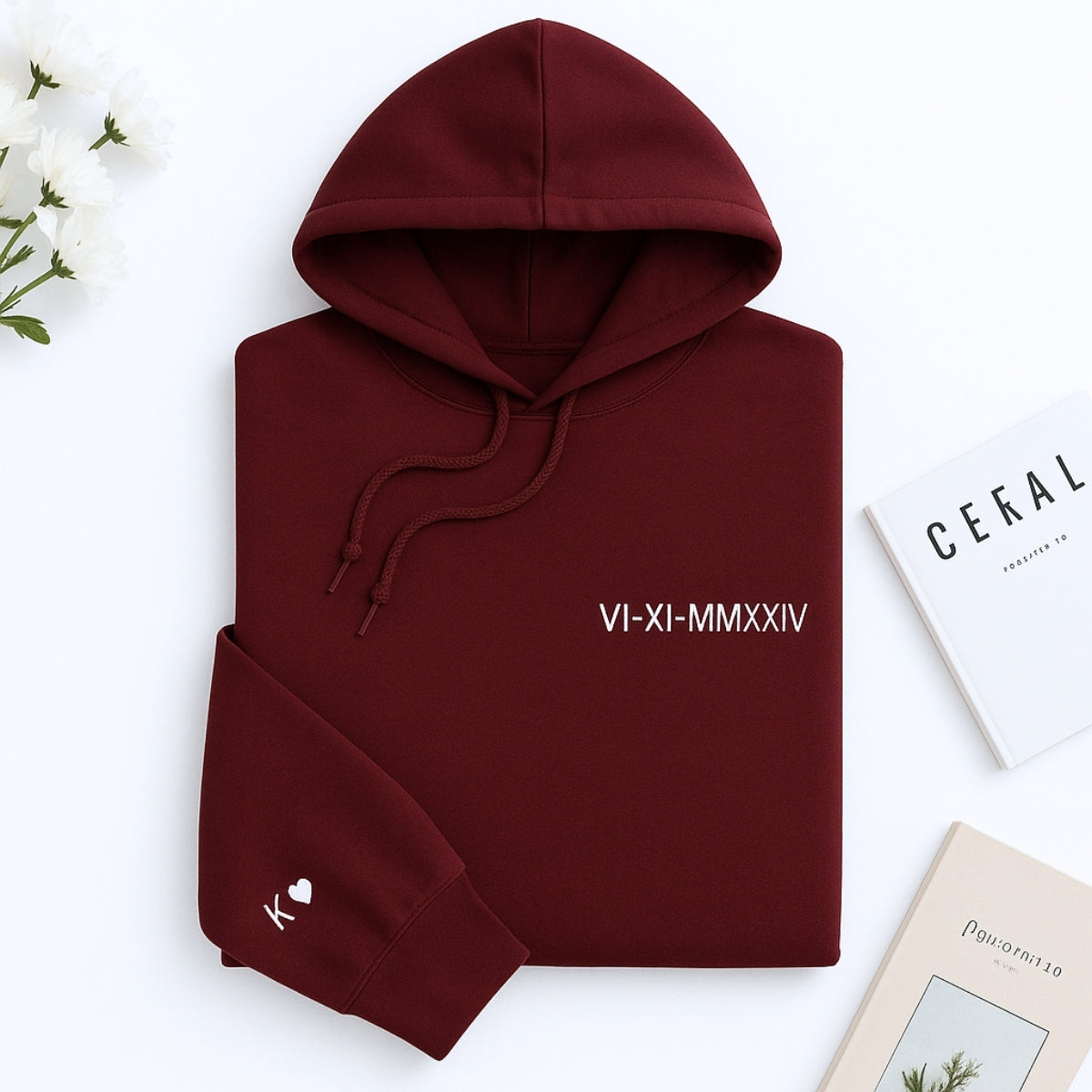 Roman Numeral Date Custom Embroidered Couple Hoodie - Personalized Anniversary Gift