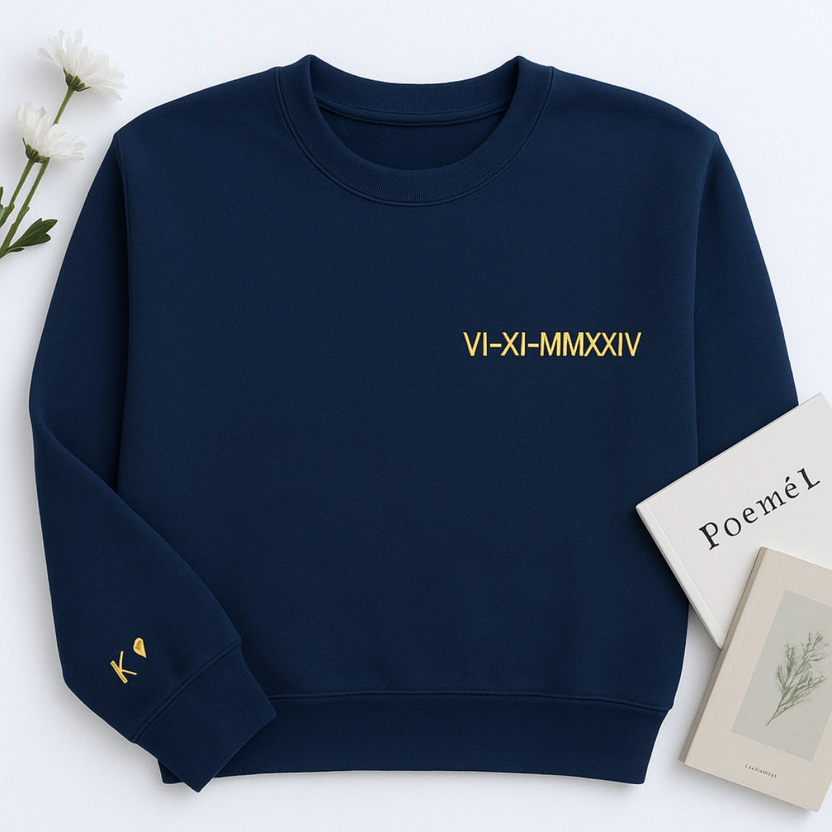 Roman Numeral Date Custom Embroidered Couple Hoodie - Personalized Anniversary Gift