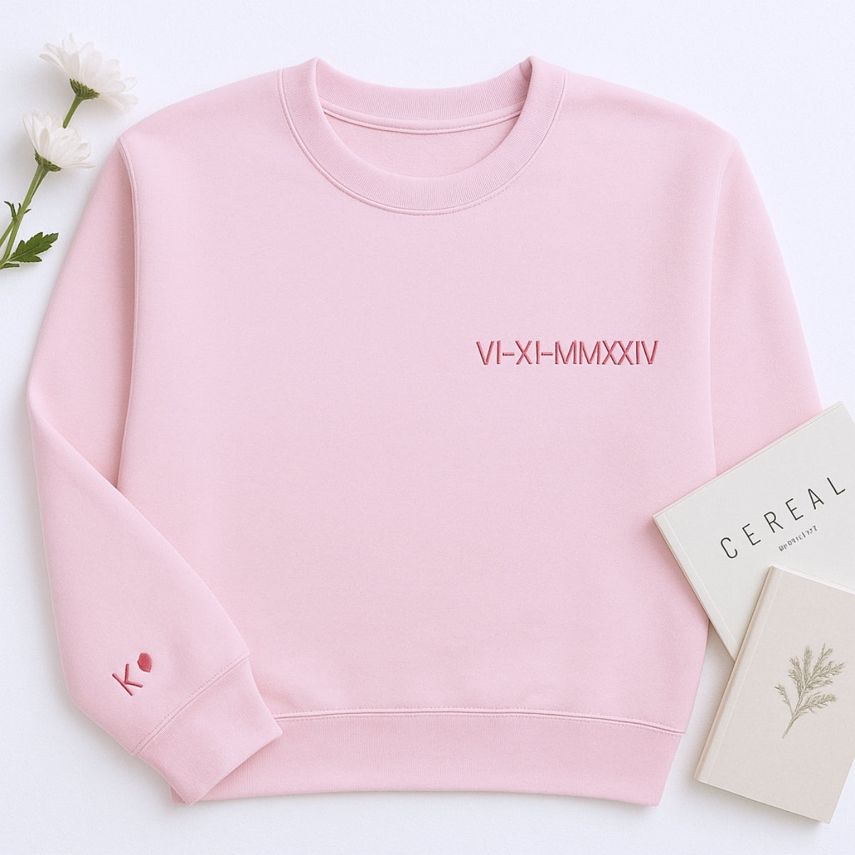 Roman Numeral Date Custom Embroidered Couple Hoodie - Personalized Anniversary Gift