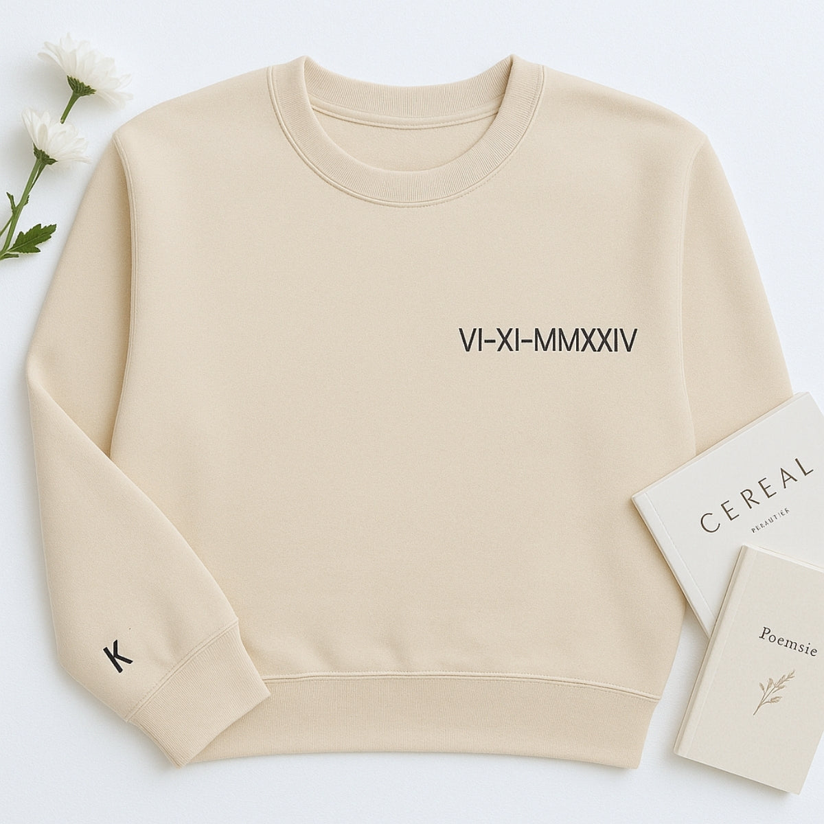 Roman Numeral Date Custom Embroidered Couple Hoodie - Personalized Anniversary Gift