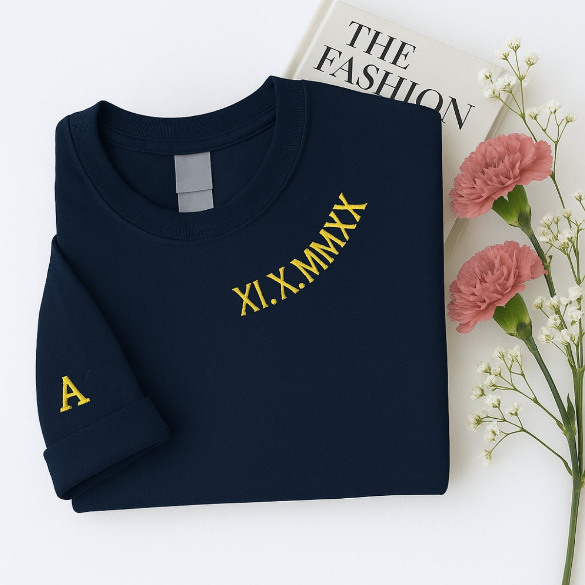 Pink Roman Numeral Date Custom Embroidered Couple Sweatshirt - Personalized Anniversary Gift