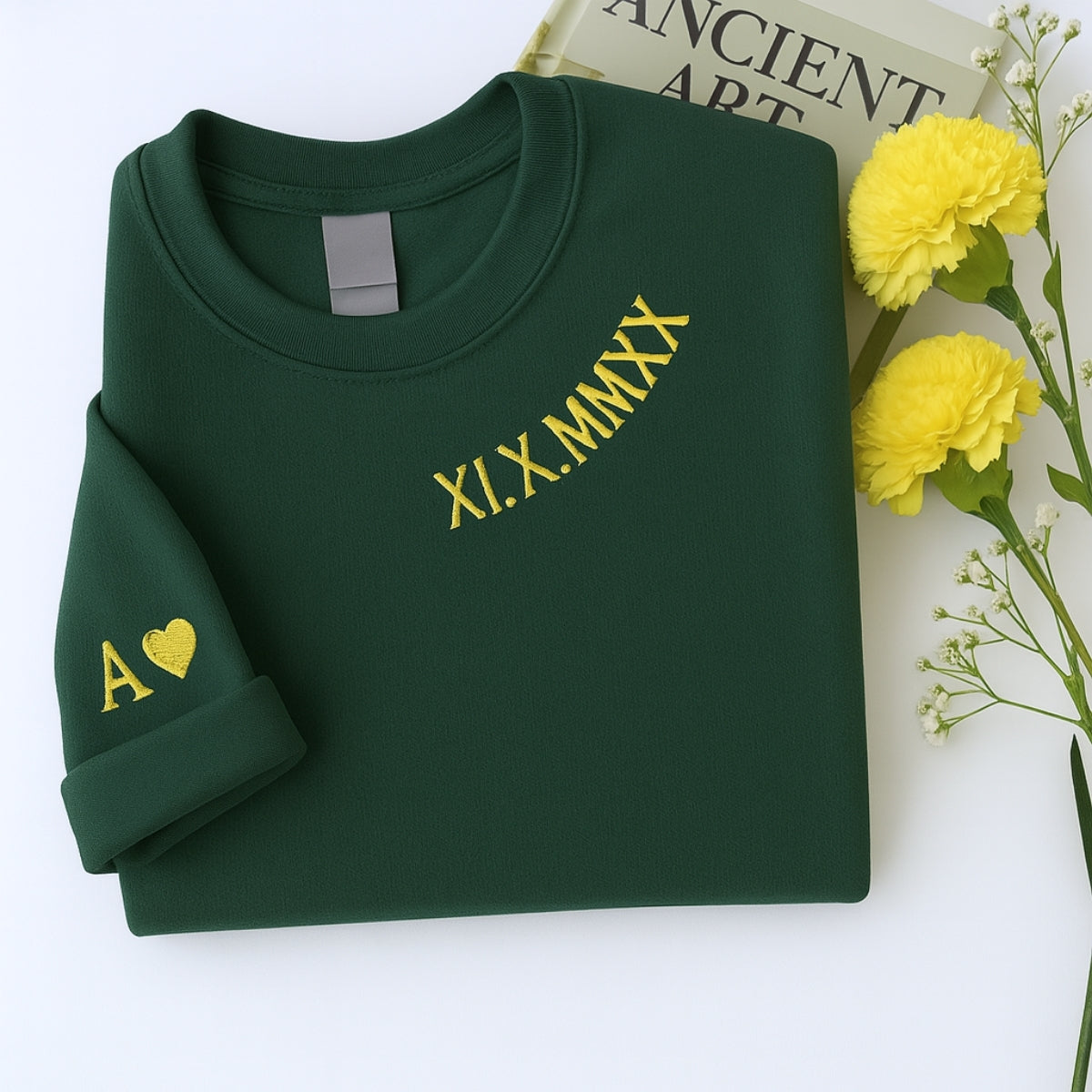 Pink Roman Numeral Date Custom Embroidered Couple Sweatshirt - Personalized Anniversary Gift