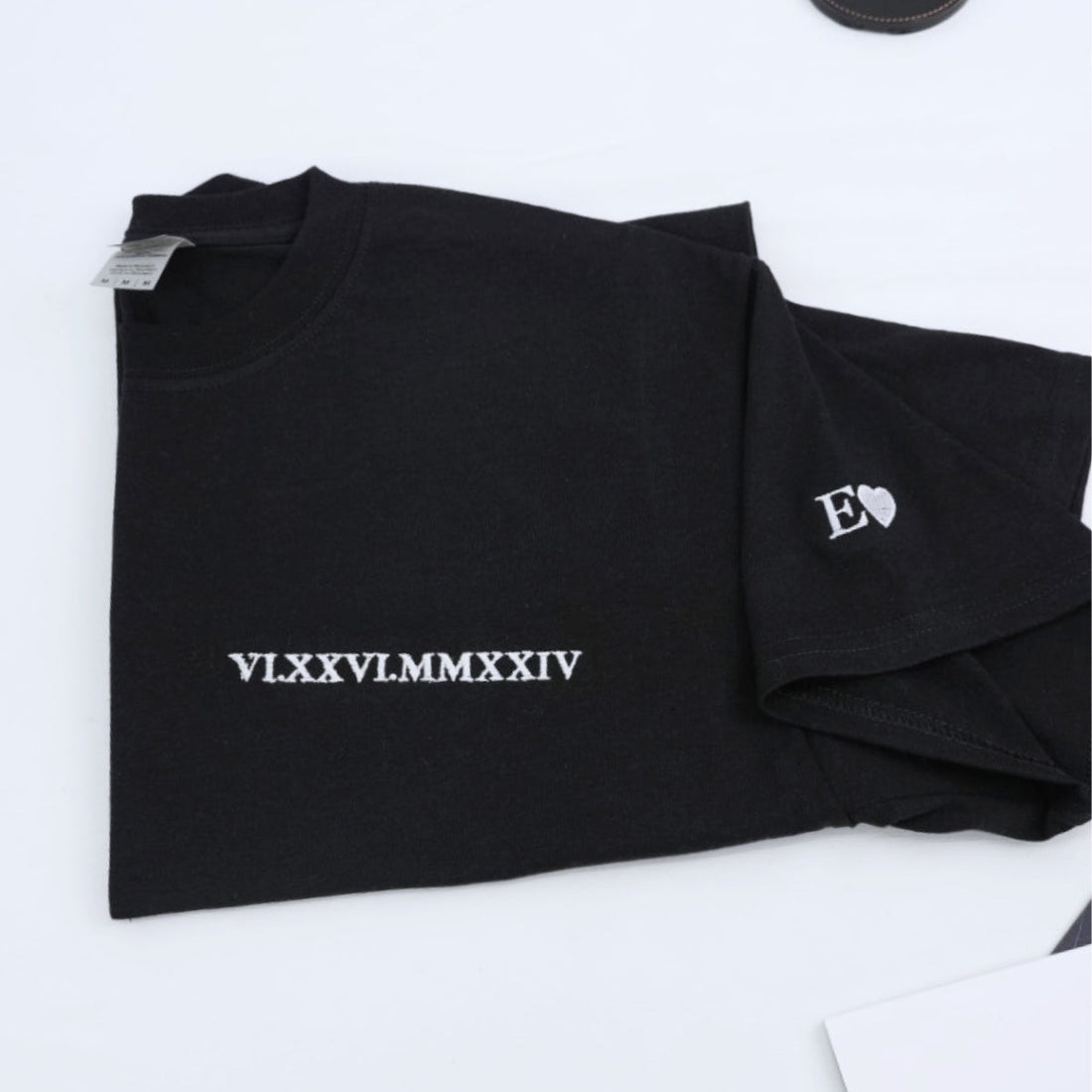 Roman Numeral Date Custom Embroidered Couple T-Shirt - Personalized Wedding Gift