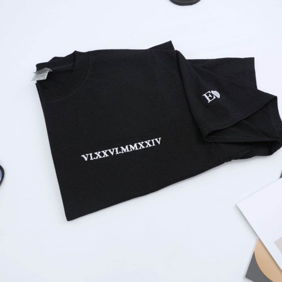 Roman Numeral Date Custom Embroidered Couple T-Shirt - Personalized Wedding Gift