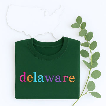 Delaware State Pride Custom Embroidered Sweatshirt - Rainbow Lettering - Personalized Gift