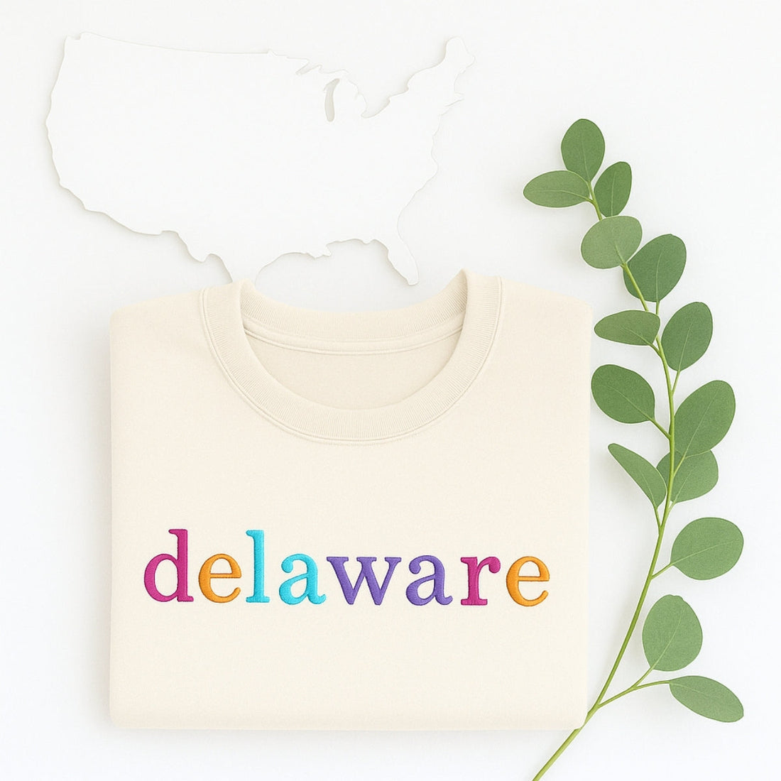 Delaware State Pride Custom Embroidered Sweatshirt - Rainbow Lettering - Personalized Gift