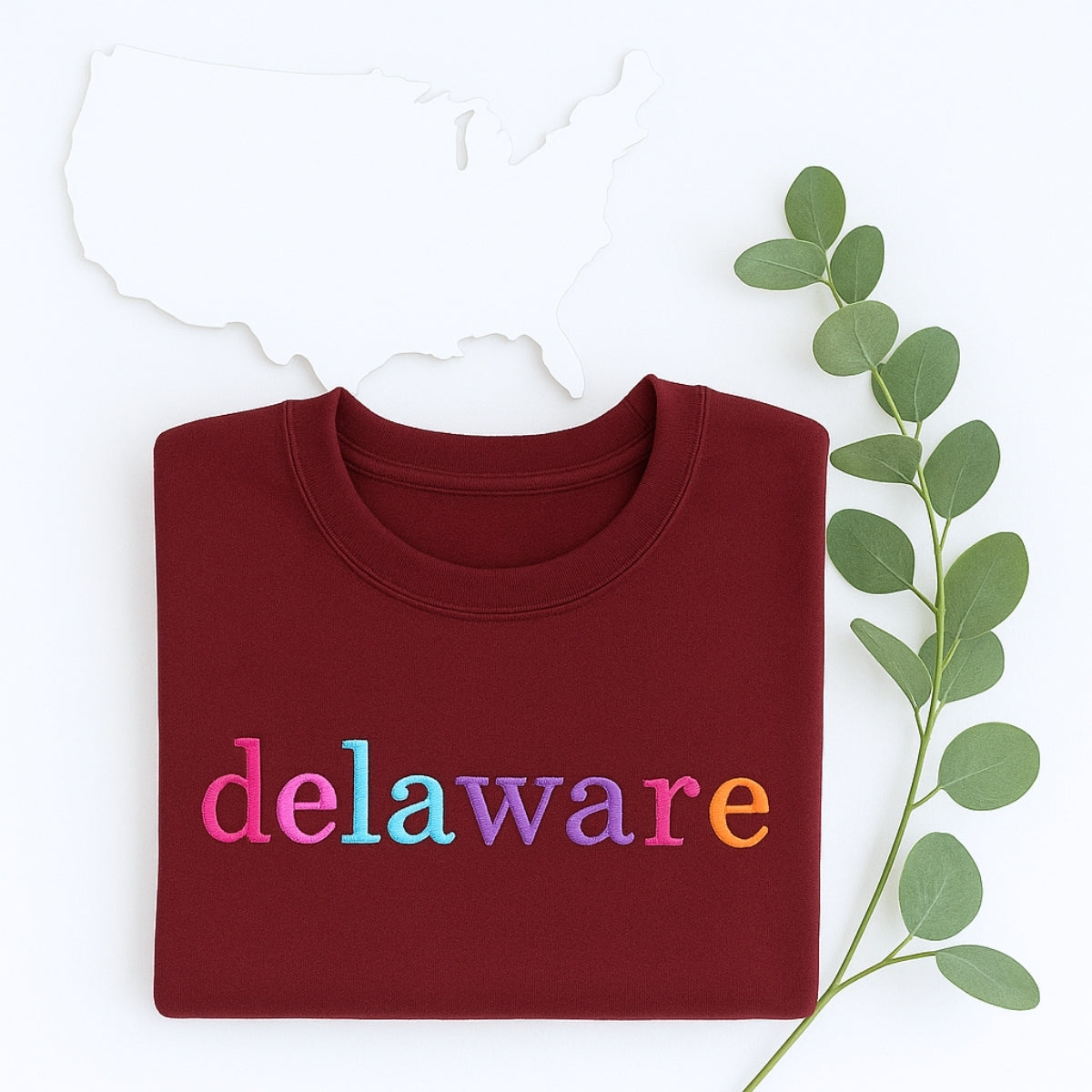 Delaware State Pride Custom Embroidered Sweatshirt - Rainbow Lettering - Personalized Gift