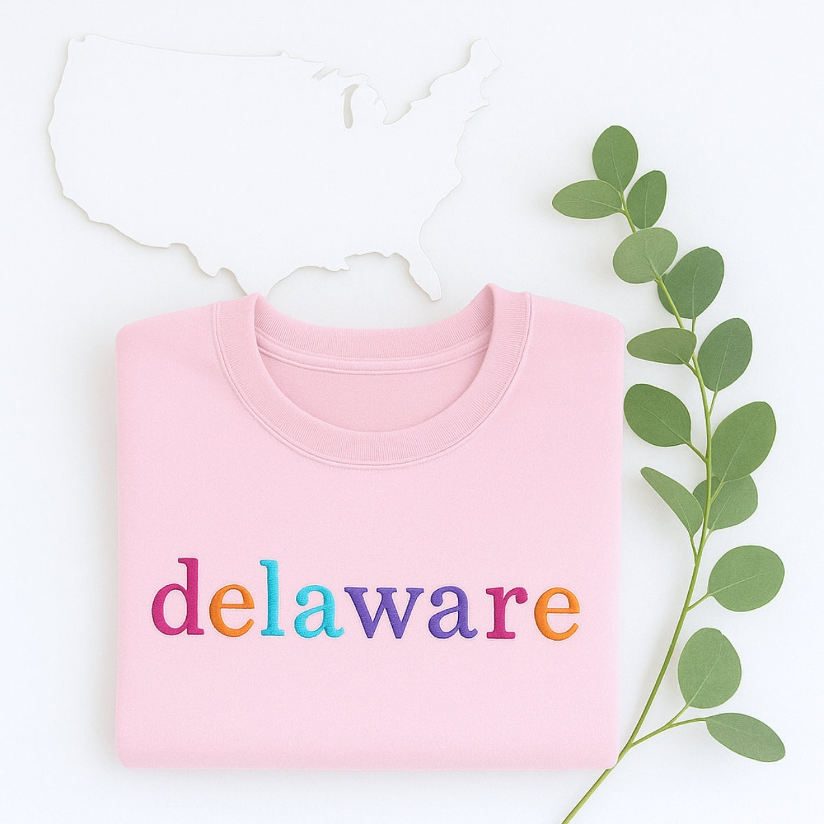 Delaware State Pride Custom Embroidered Sweatshirt - Rainbow Lettering - Personalized Gift