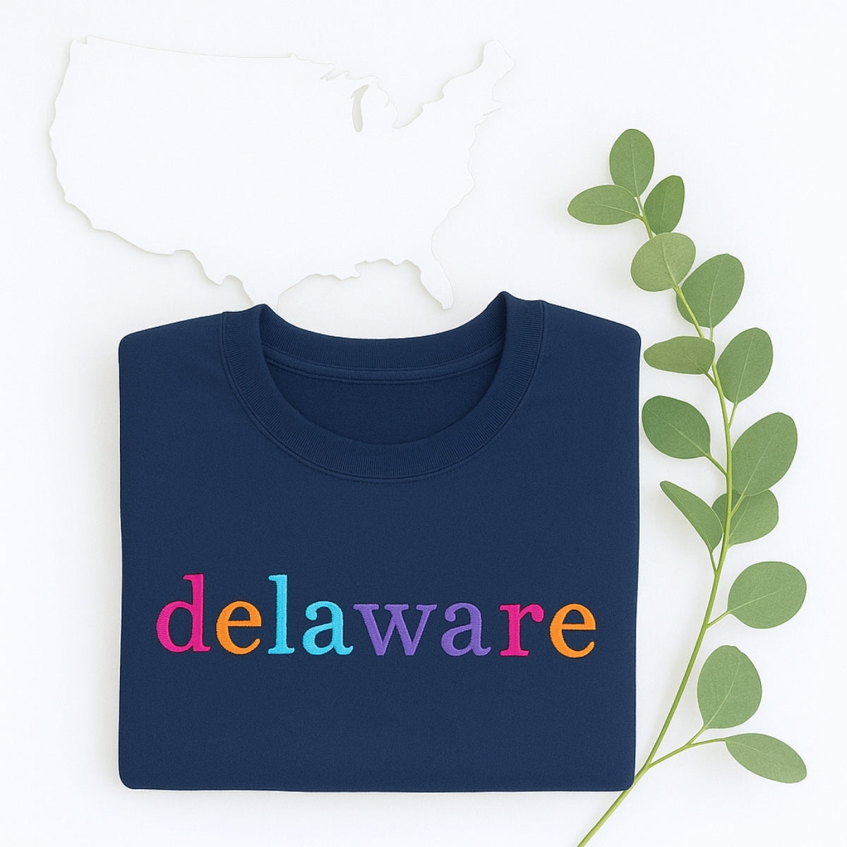 Delaware State Pride Custom Embroidered Sweatshirt - Rainbow Lettering - Personalized Gift