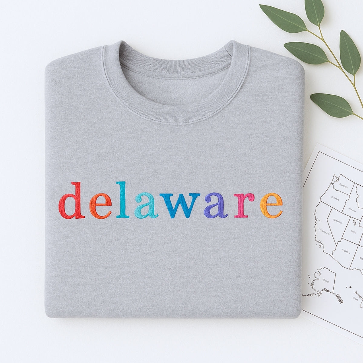 Delaware State Pride Custom Embroidered Sweatshirt - Rainbow Lettering - Personalized Gift