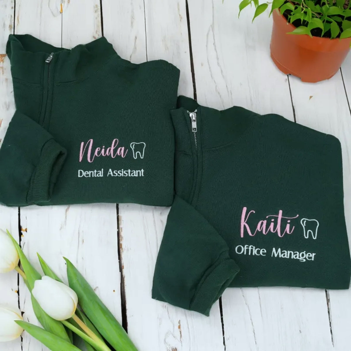 Dental Office Manager Custom Embroidered Quarter-Zip - Personalized Dental Staff Sweatshirt
