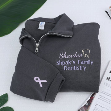Dental Practice Custom Embroidered Quarter-Zip - Dentist Office Sweatshirt - Corporate Branding