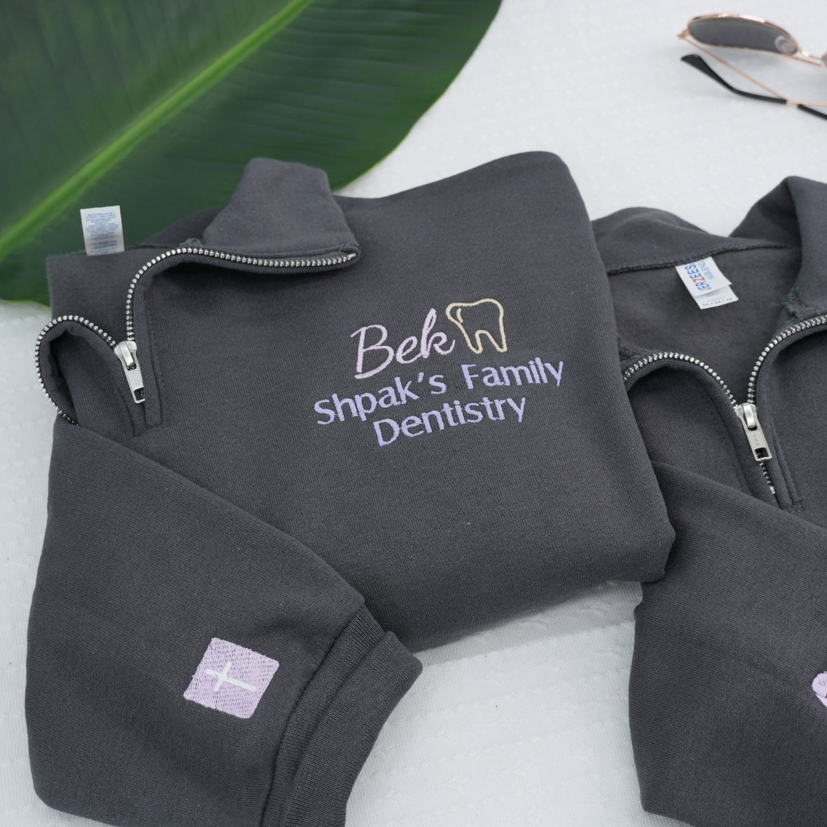Dental Practice Custom Embroidered Quarter-Zip - Dentist Office Sweatshirt - Corporate Branding