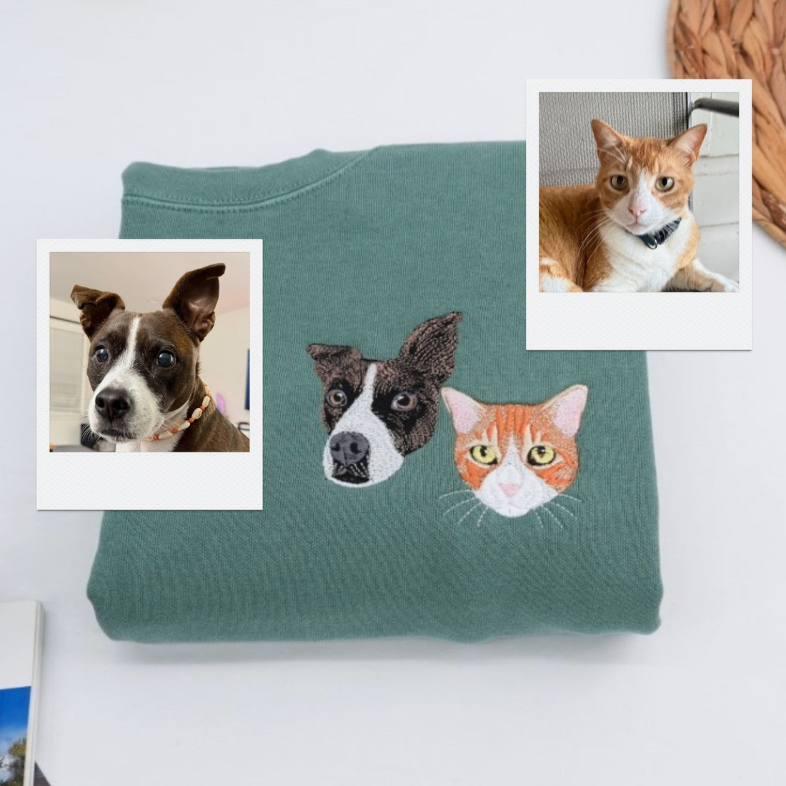 Dog & Cat Portrait Custom Embroidered Hoodie - Personalized Pet Face Gift - Multiple Pets