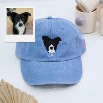 Dog Portrait Custom Embroidered Cap - Personalized Pet Accessory - Dog Owner Gift