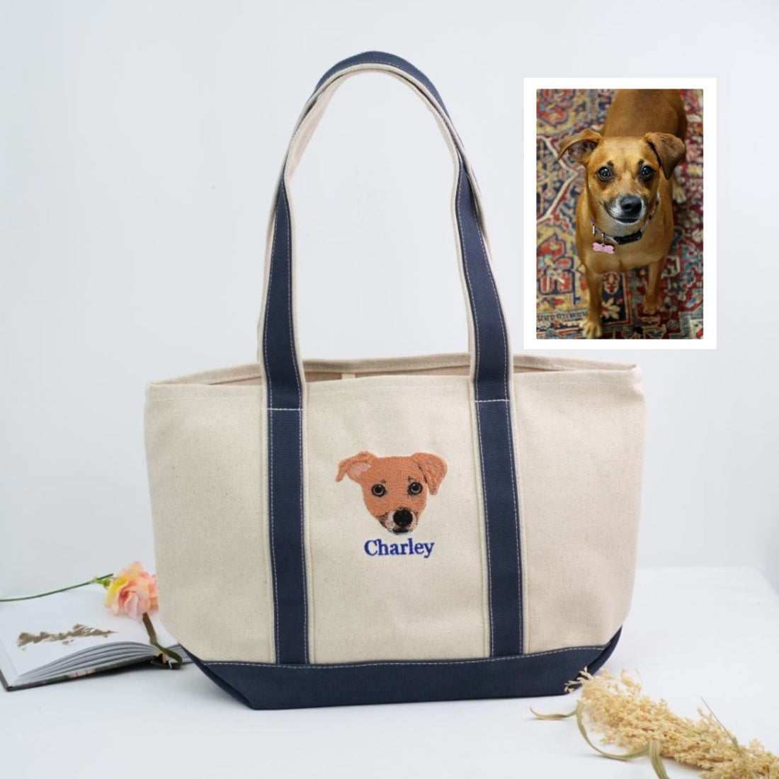 Dog Face Custom Embroidered Bag - Personalized Pet Portrait Accessory - Dog Lover Gift