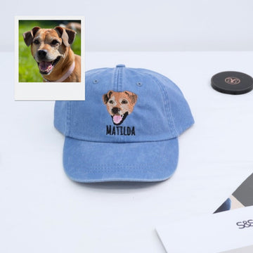 Dog Face Custom Embroidered Cap - Personalized Pet Portrait - Dog Name Accessory - Dog MomDad Gift
