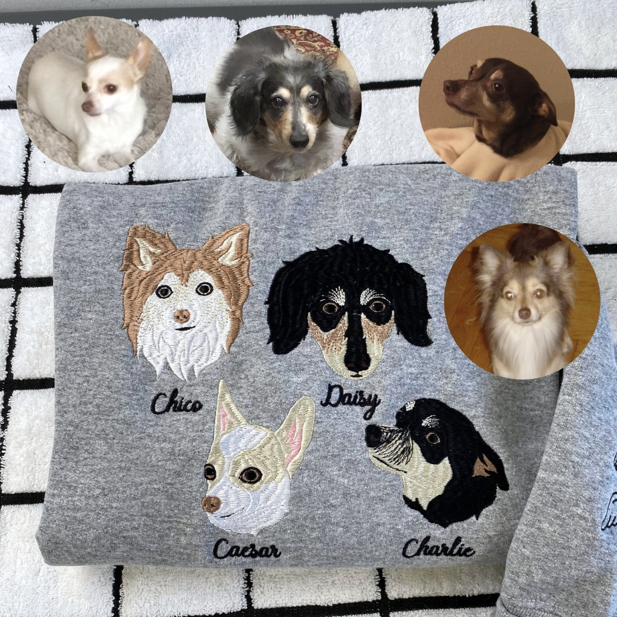 Dog Mom Custom Embroidered Hoodie - Personalized Pet Portrait Sweatshirt - Dog Lover Gift