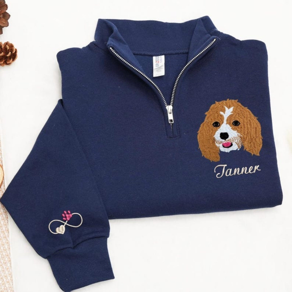 Dog Photo Custom Embroidered Quarter Zip - Pet Portrait from Picture - Personalized Memorial Gift