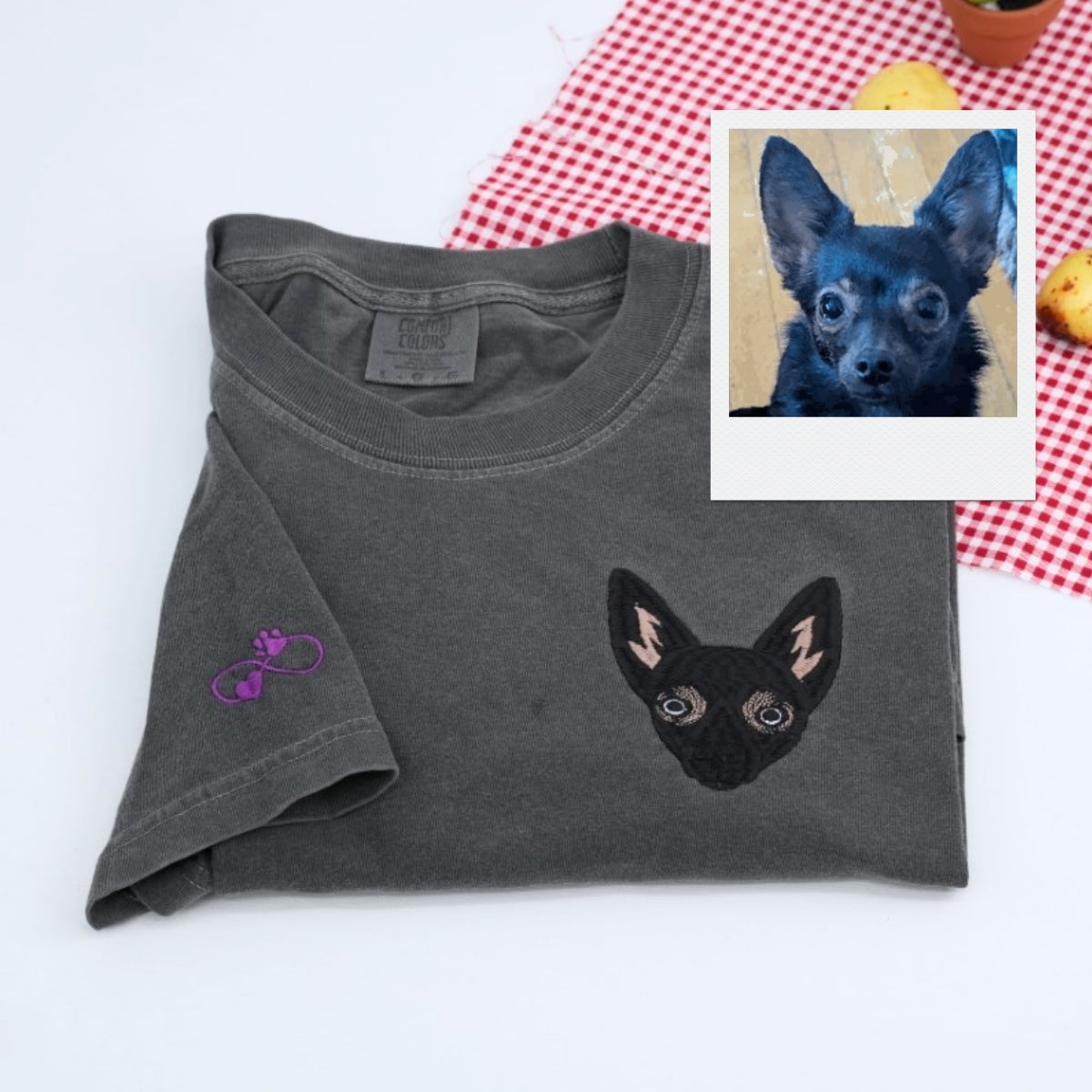 Dog Picture Custom Embroidered T-Shirt - Personalized Pet Photo Portrait - Dog Lover Gift
