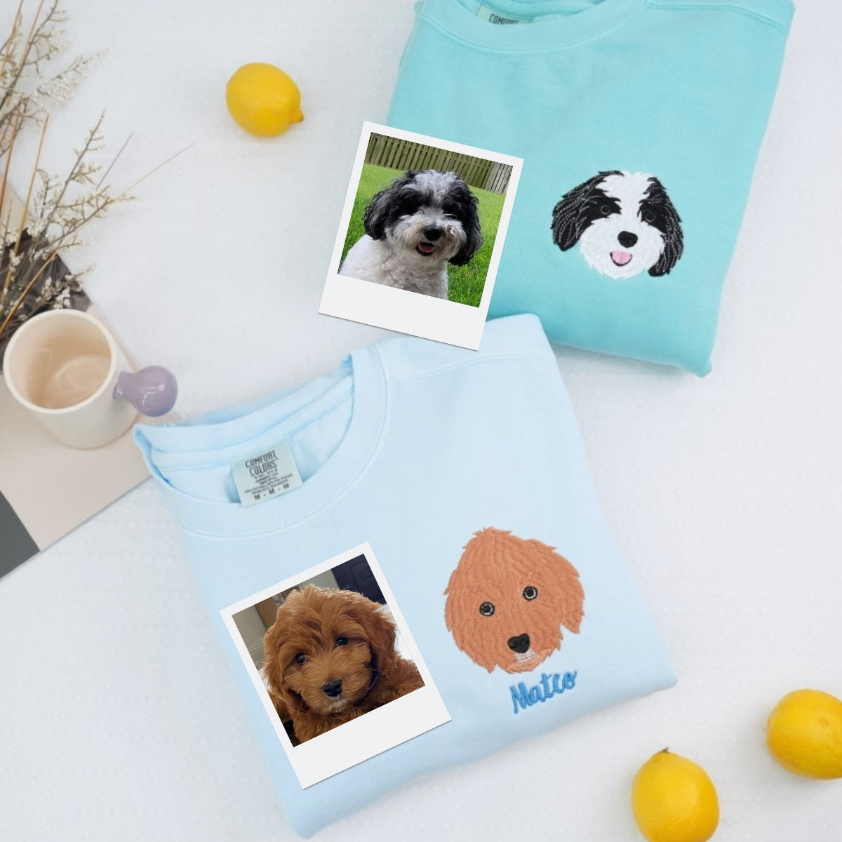 Dog Picture Custom Embroidered T-Shirt - Personalized Pet Photo Portrait - Dog Lover Gift