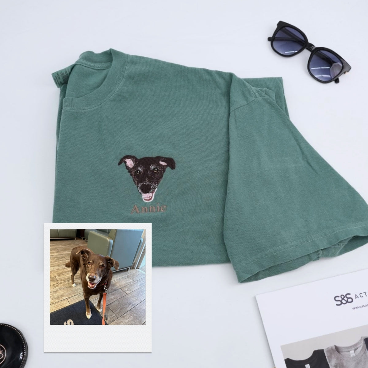 Dog Picture Custom Embroidered T-Shirt - Personalized Pet Photo Portrait - Dog Lover Gift