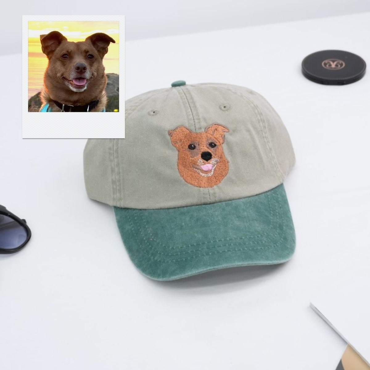 Dog Portrait Custom Embroidered Cap - Personalized Pet Accessory - Dog MomDad Gift