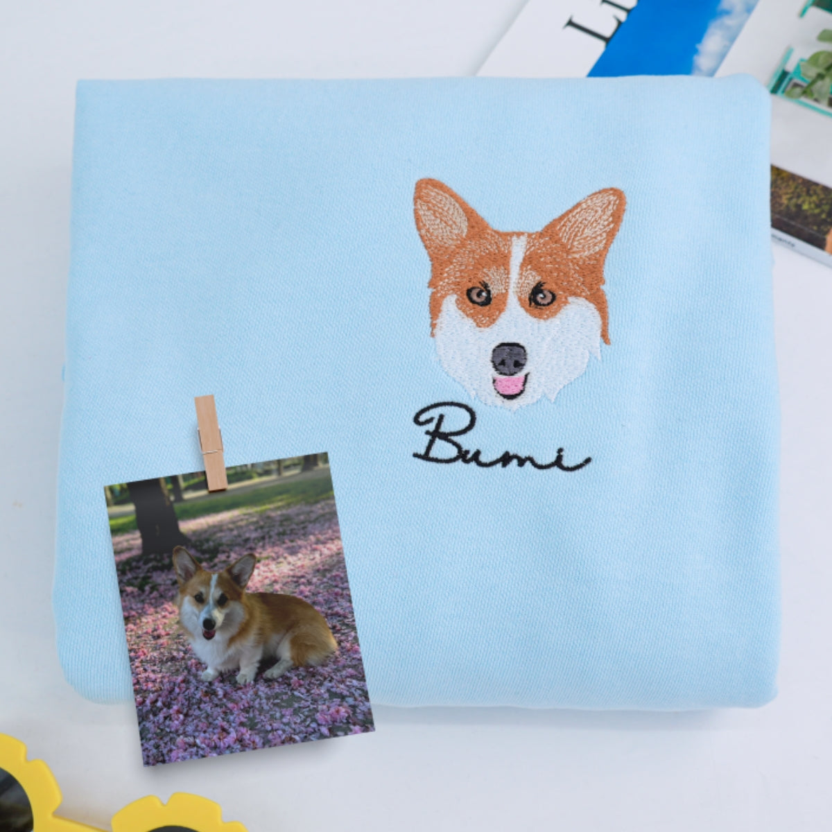 Dog Portrait Custom Embroidered Hoodie - Personalized Pet Face Sweatshirt - Dog Family Gift